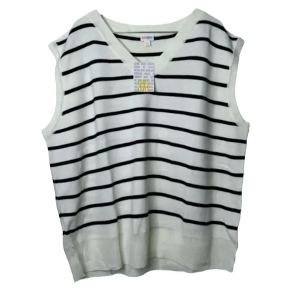NWT Lularoe Women's 3XL Vest Light Knit White & Black Striped Sweater Unisex - Picture 1 of 4